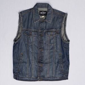 10.Deep Mens Denim Trucker Vest XL Blue Sleeveless Cut Off Streetwear NWOT